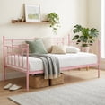thumbnail image 4 of VECELO Twin Size Metal Daybed Frame, Heavy Duty Steel Slats Support, Mattress Foundation Sofa Bed, Pink, 4 of 10