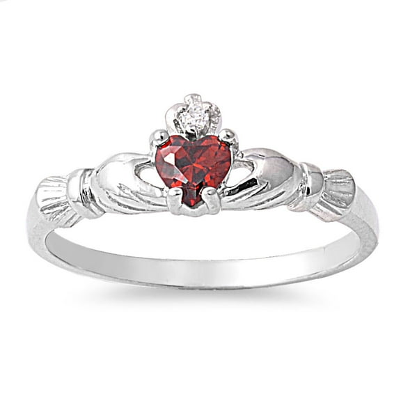 Benediction of the Claddagh Simulated Garnet Cubic Zirconia Ring Sterling Silver 925