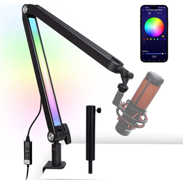 Filtro antipop de micrófono SUNMON con cubierta de espuma Windsrceen, compatible con HyperX QuadCast, pantalla antiviento de 6 capas con brazo estabilizador de clip de cuello de cisne flexible de 360°