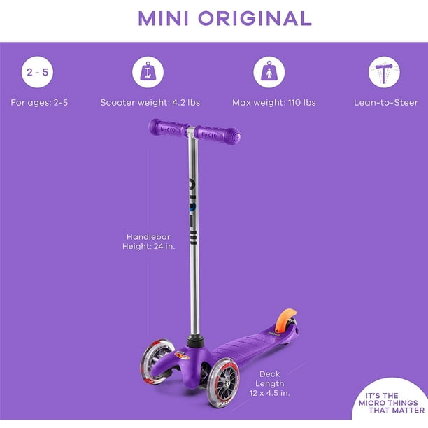 Micro Kickboard - Mini Original Lean-to-Steer, Swiss-Designed Micro Scooter for Preschool Kids, Ages 2-5, Purple - Walmart.com
