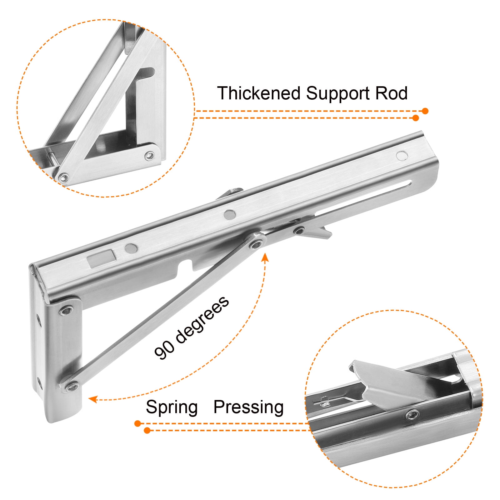 Uxcell 2 Pcs Folding Shelf Brackets, 8 Inch Stainless Steel Collapsible Shelf Bracket, L Shelf Bracket, Silver