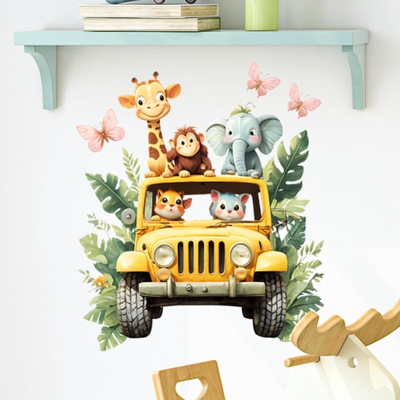 Adhesivos de pared con dibujos animados de animales de la selva, jirafa, elefante y mono
