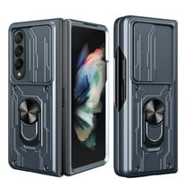 Compatible for Samsung Galaxy Z Fold 5 Hybrid Case with Camera Lens Slide Cover | Rotatable Ring Holder Kickstand | Impact-Resistant Car Mount Magnetic | Detachable Card Slot Protective Shell, Gray