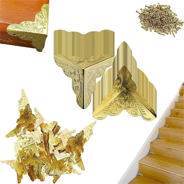 Xihbxyly Protectores de Esquinas de Madera para Escaleras, Estilo Vintage de 25 Mm, Esquinas Antipolvo Antiguas con Tornillos, Decoración Elegante para Escaleras, Versátiles para Muebles, Juego de 10