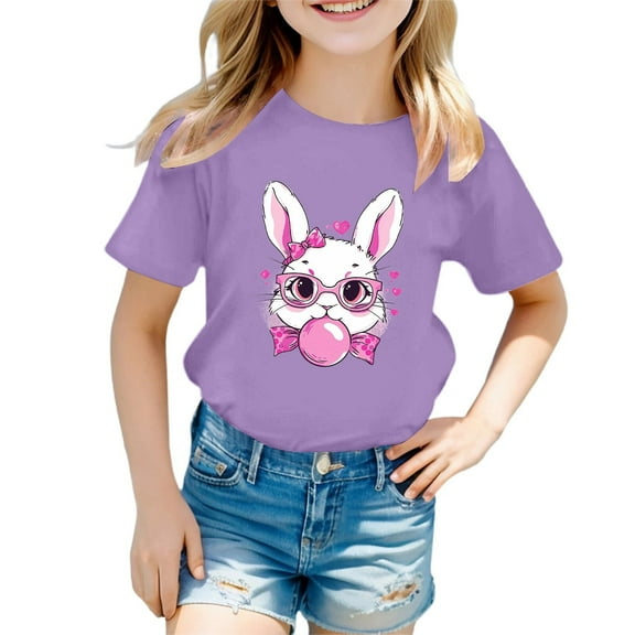 Easter Girls T-Shirt Happy Easter Bunny Cute Summer Tops Tees Rabbit Easter Kids Tee Tops Size 8-9