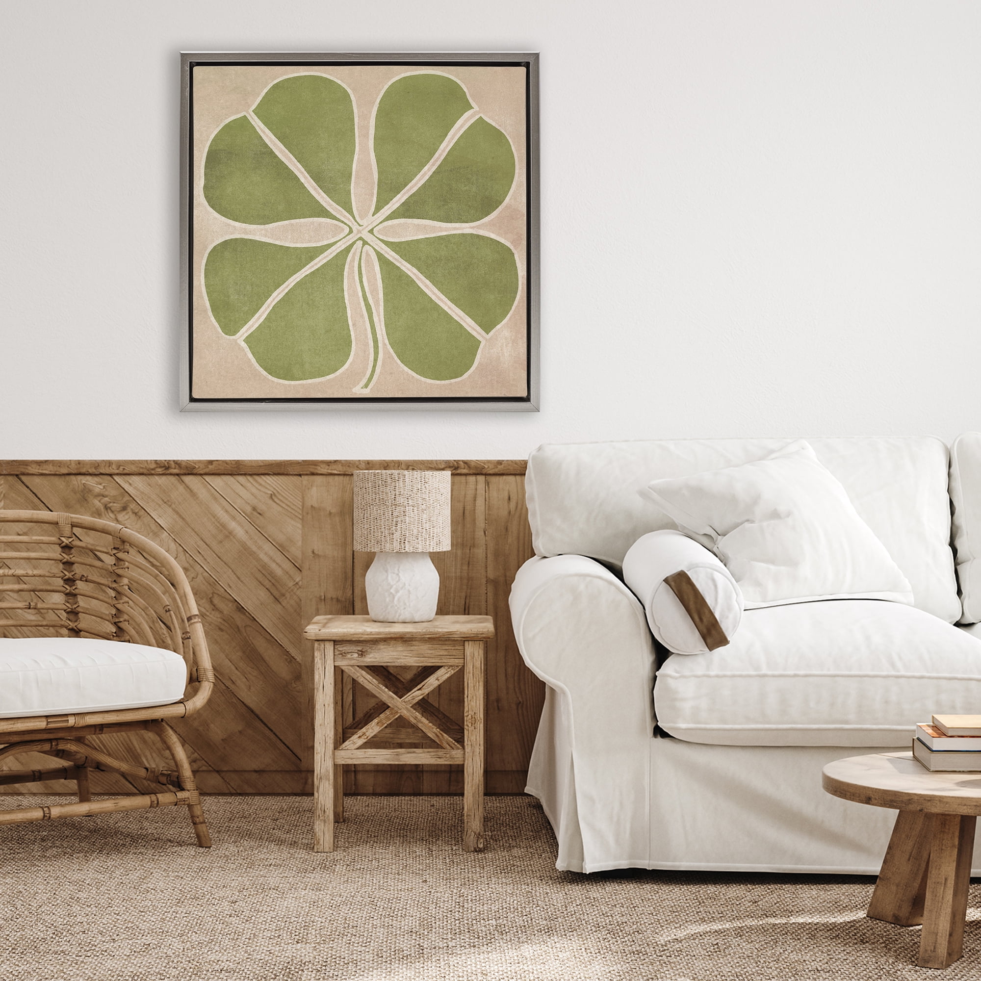 Neutral Symmetrical Clover Gray Framed Floater Canvas Wall Art, design by June Erica Vess