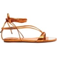 thumbnail image 3 of Schutz Vikki Flat Orange T-Strap Ankle Strap Lace Up Open Toe Flat Sandals (Orange, 5.5), 3 of 6
