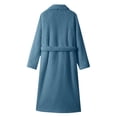 thumbnail image 4 of Women's Double Sided Plush Knee Length Robe, Belted Shawl Collar Bathrobe with Pockets, Soft Flannel Sleepwear, Cozy Long Loungewear, Warm Fleece Open Front Gown Dark Blue One Size, 4 of 7