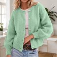 thumbnail image 2 of IWRICH Women's Button down Lightweight Cardigan Sweater Cute Fall Fashion Lantern Long Sleeve Crew Neck Solid Color Tops S, 2 of 4