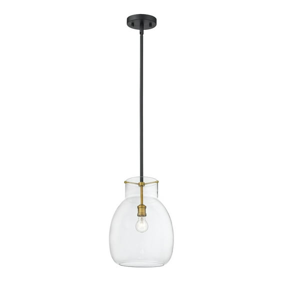 Z-Lite Bella 12" Round Clear Glass Steel Rod Pendant in Black and Olde Brass