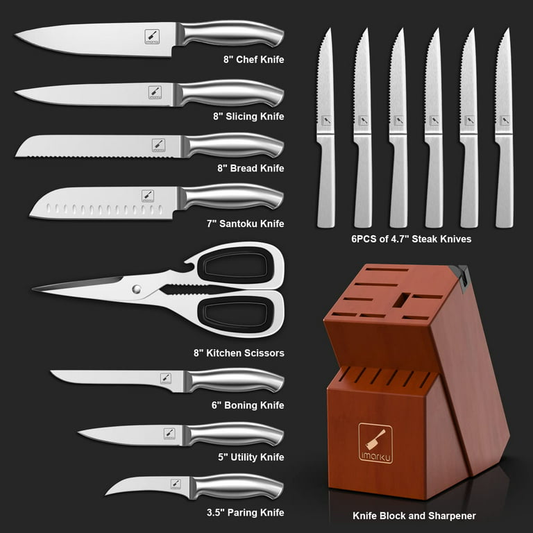 imarku Knife Set,14-Piece Knife Sets for kitchen with block,Premium  One-Piece Kitchen Knife Set with Sharpener,High Carbon Stainless Steel  Knives Set