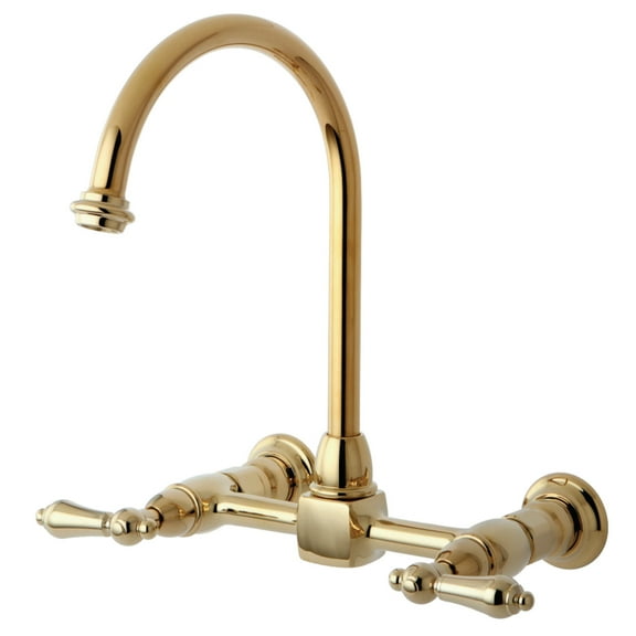Kingston Brass KS1292AL Restoration Wall Mount Bridge Kitchen Faucet, Polished Brass