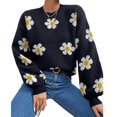 thumbnail image 5 of Suéter de moda de otoño e invierno para mujer de Europa y América, jersey de punto suelto de manga larga con cuello redondo, suéter pequeño de crisantemo de otoño para mujer, 5 of 5