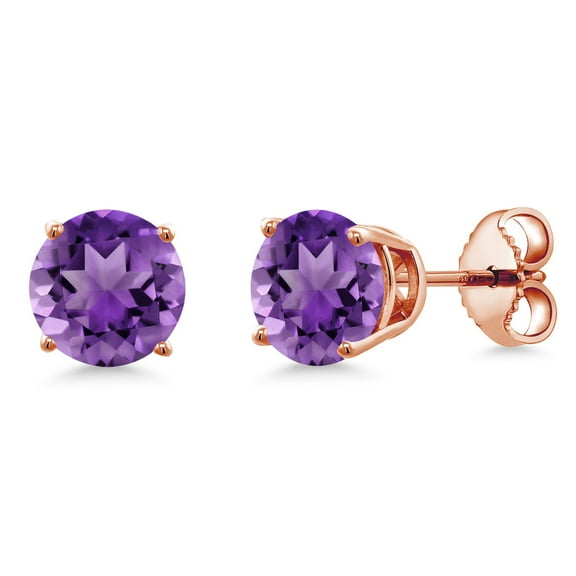 Gem Stone King 18K Rose Gold Plated Silver Purple Amethyst Stud Earrings for Women Men (2.00 Cttw, Gemstone February Birthstone, Round 6MM)