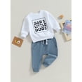 thumbnail image 3 of Bagilaanoe 2PCS Toddler Baby Boy Long Pants Set Letter Print Long Sleeve Sweatshirt Pullover Tops + Drawstring Sweatpants 6M 12M 18M 24M 3T Kids Casual Sweatsuits, 3 of 9