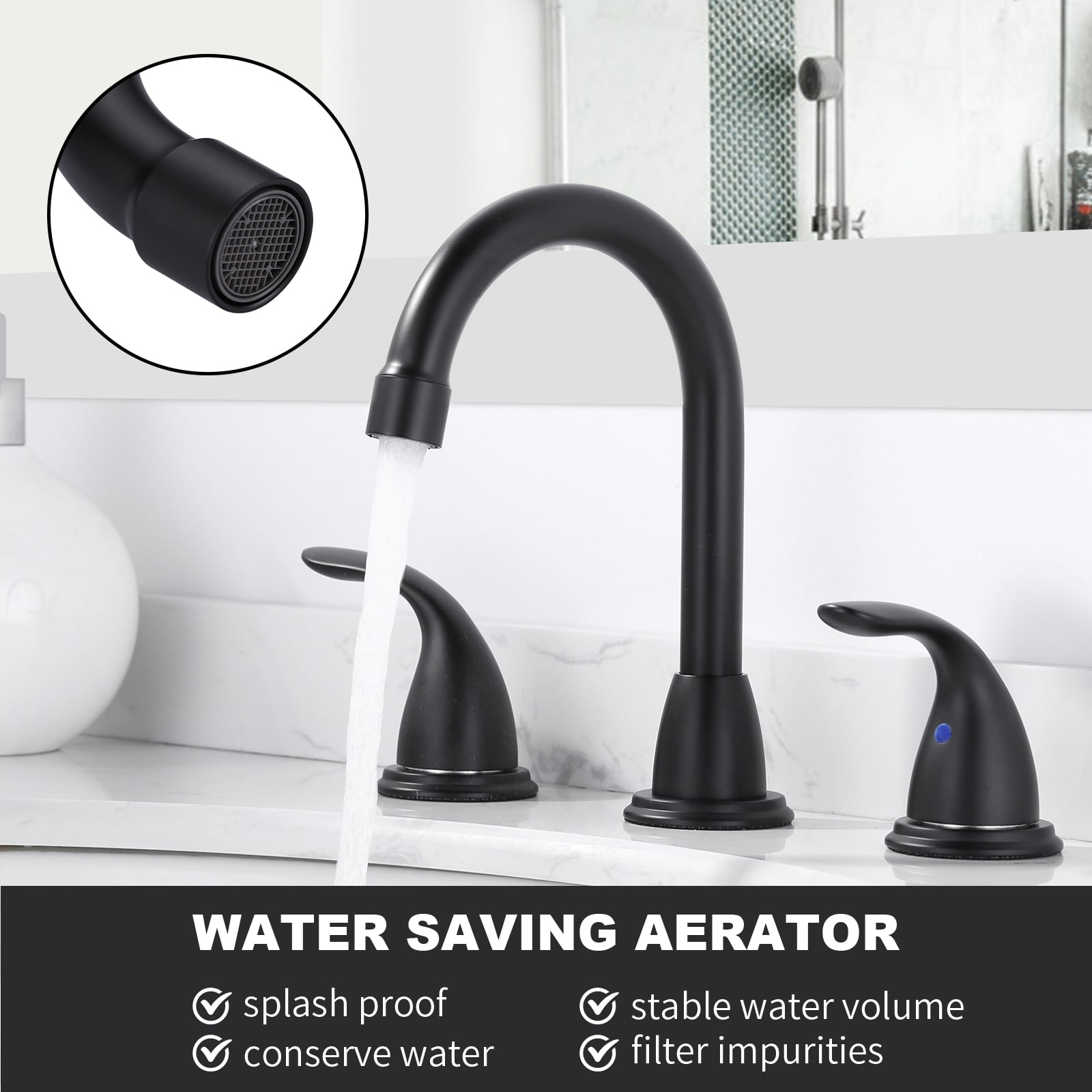 Wowow 3 Hole Widespread Bathroom Sink Faucet in Matte Black,Fit for 6 inch and 8 inch Sink with Pop UP Drain