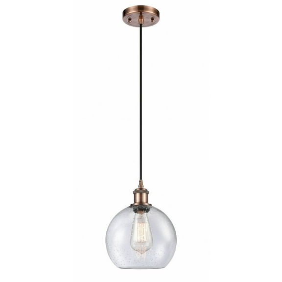 516-1P-AC-G124-8-Innovations Lighting-Athens - 1 Light Mini Pendant In Industrial Style-10 Inches Tall and 8 Inches Wide-Antique Copper Finish-Seedy