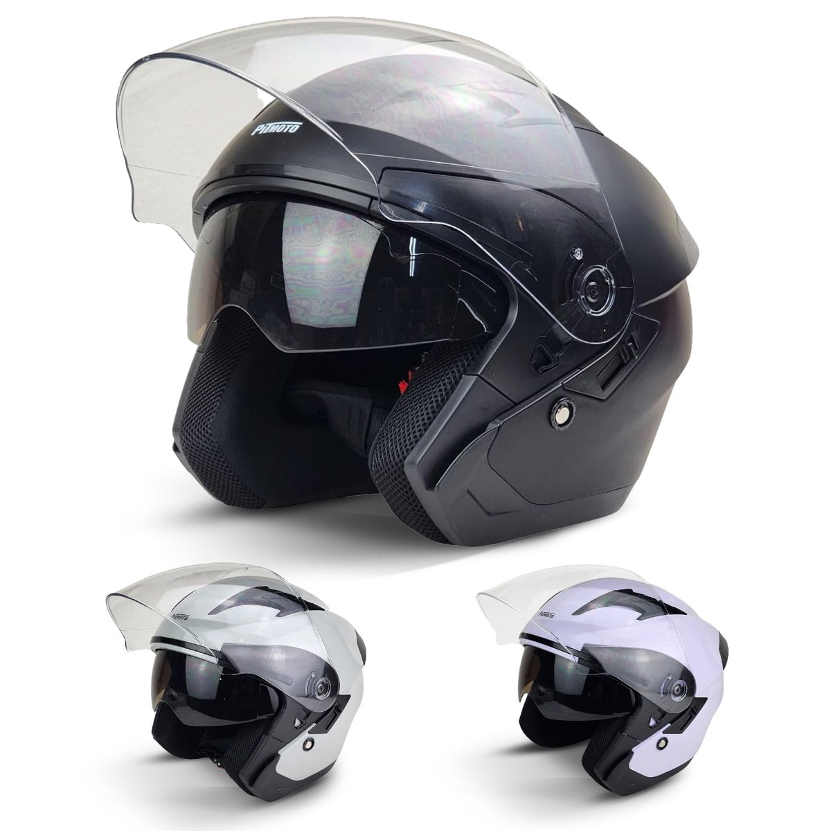 PITMOTO Open-Face Motorcycle Helmet. DOT, Model PM-768. -Matte Black -Medium