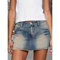 thumbnail image 3 of LMLYSoH Women Denim Skirt Fashion Frayed Hem Summer Washed Low Rise Bodycon Mini Skirts, 3 of 8