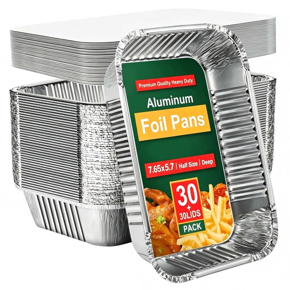 Aluminum Foil Pans Set of 30 - Lidded Foil Pans 7.65*5.7 inches - Disposable Food Containers, Perfect for Baking Cakes, Cooking, Heating, Storing, and Preparing Food