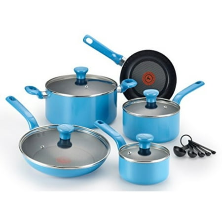 

T-fal C512SE Excite Nonstick Thermo-Spot Dishwasher Safe Oven Safe PFOA Free Cookware Set 14-Piece Blue