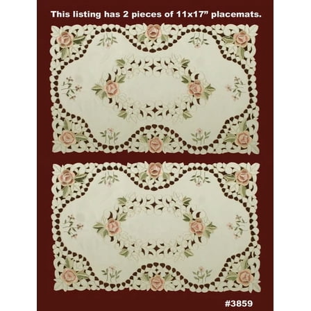 Spring Embroidered Rose Floral Cutwork Placemat Tray Cloth 11X17" 2P Beige 3859