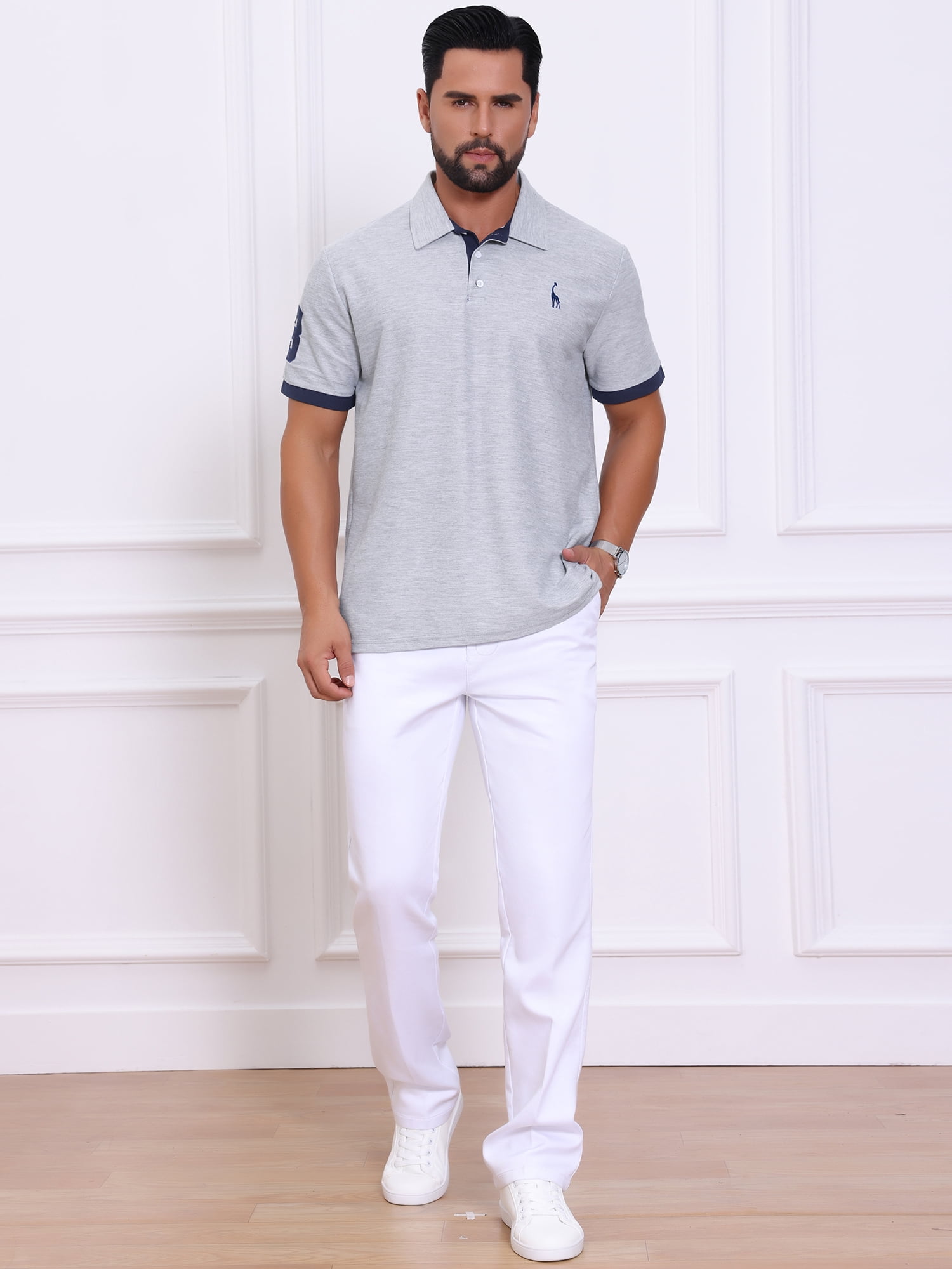 DARING DIVA Men's Pique Contrast Color Short Sleeve Golf Polo Shirts XL Gray