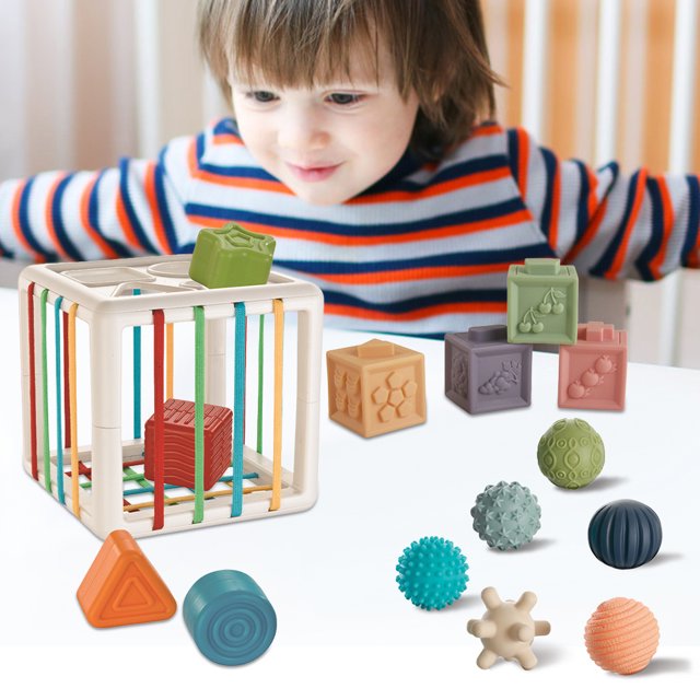 Juguete Sensorial Sonajero Juguetes Montessori, juguetes apilables libres de BPA, cubos de silicona para dentición, juguetes para niños y bebés