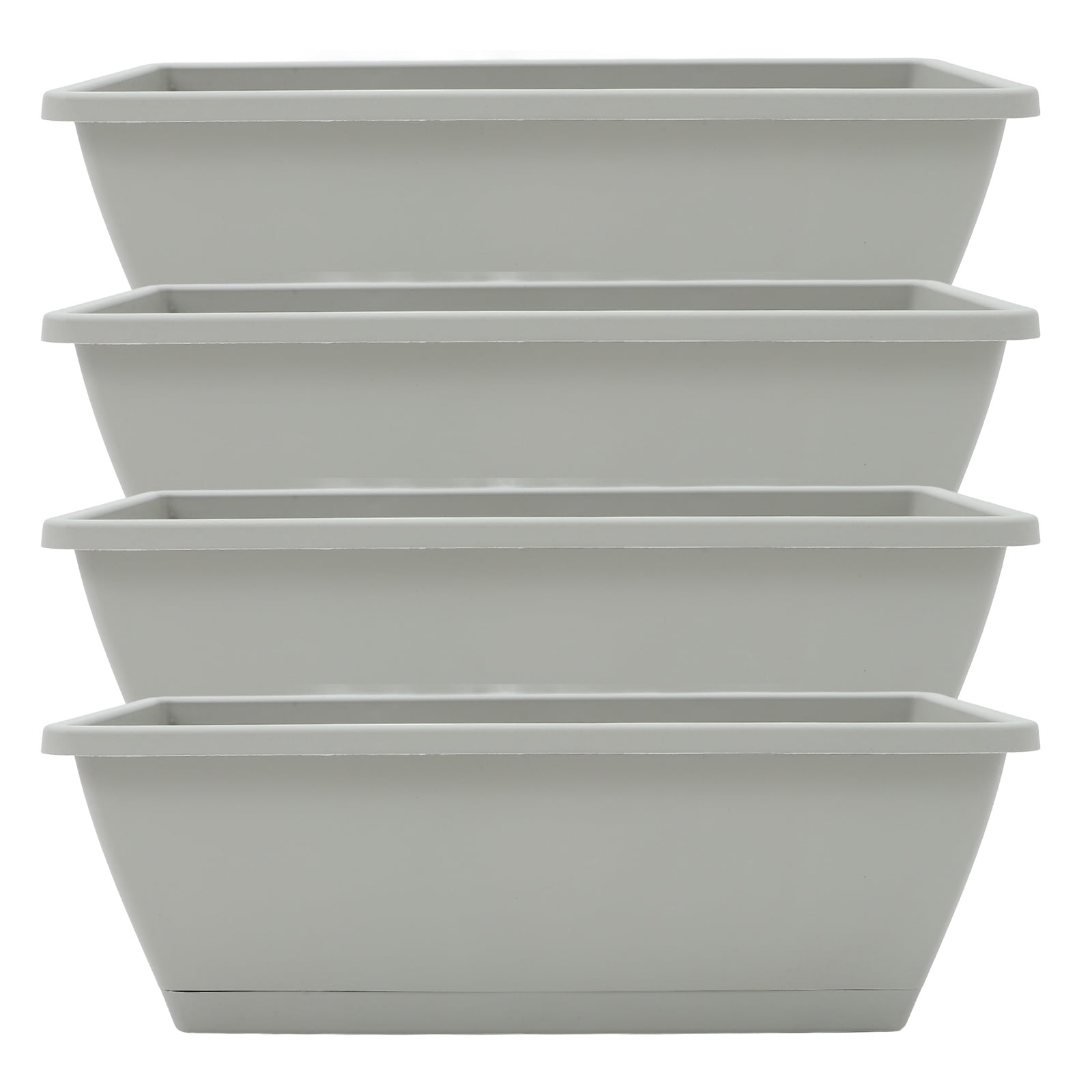 HERFIER 4 Sets of Window Box Planter Vegetable Flower Planter Box Rectangular Flower Pot with Saucer 16.51x6.68x5.97in