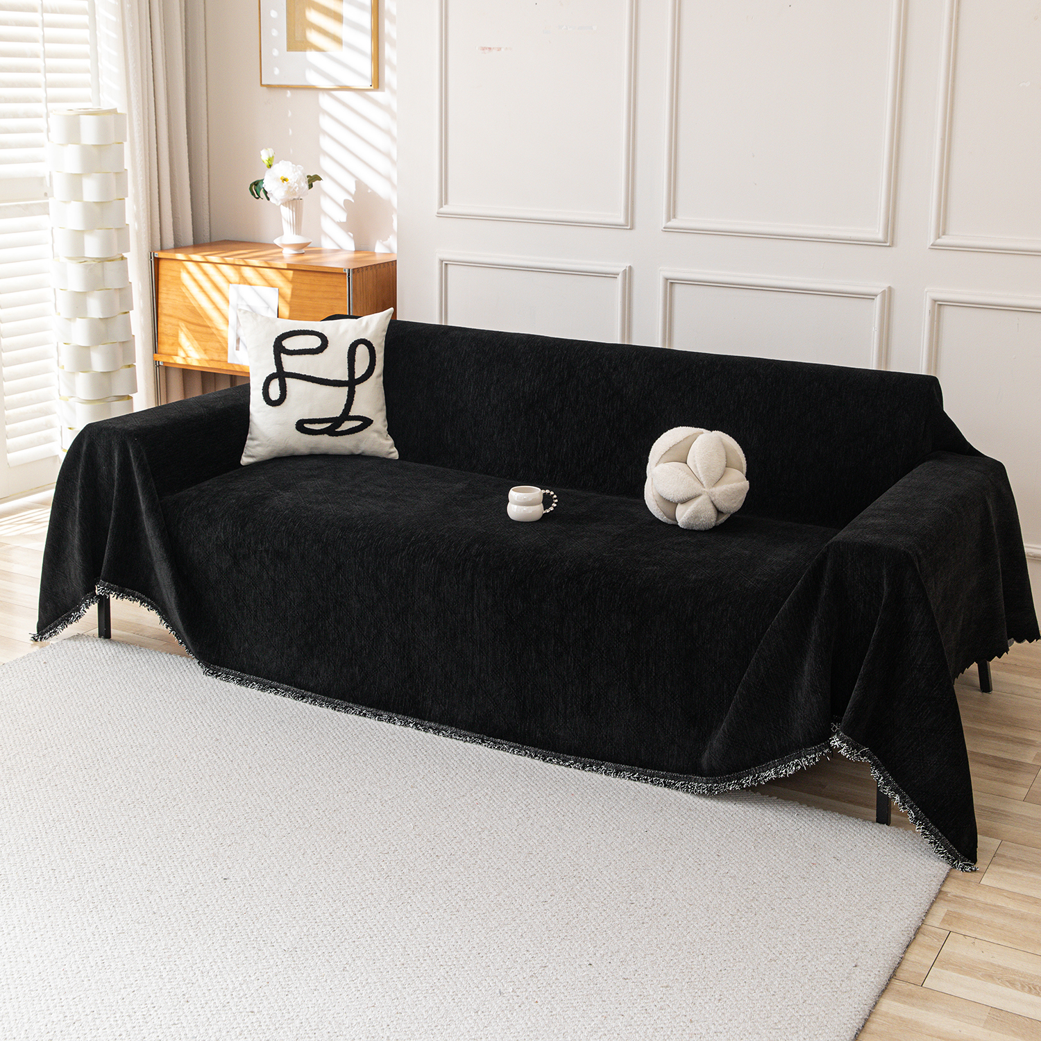 Jessy Home Sofa Cover Slipcover Couch Cover Protector Durable Multi-Function Furniture Cover for Pets Dogs Cats Home Decor Sofa Covers for Living Room 71"x 150"Black