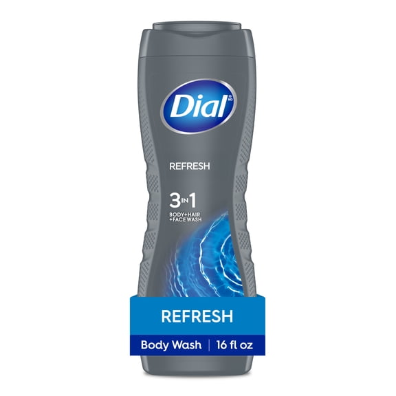 Dial Refresh 3-in-1 Men's Body Wash for Body, Hair & Face, Blue Sage Scent, 16 fl oz