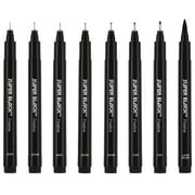 Creative Mark Ultimate Fine Line Drawing Pens Super Black, Permanent, Waterproof, & Acid-Free Assorted Tips and Large Brush Pen - [Fineliners and Sketch Set of 8]