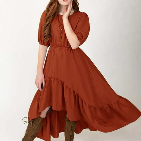 

uublik Girls Holiday Dresses Short Sleeve Spliced Irregular Banquet Dress Long Skirt Dress Going Out Dress