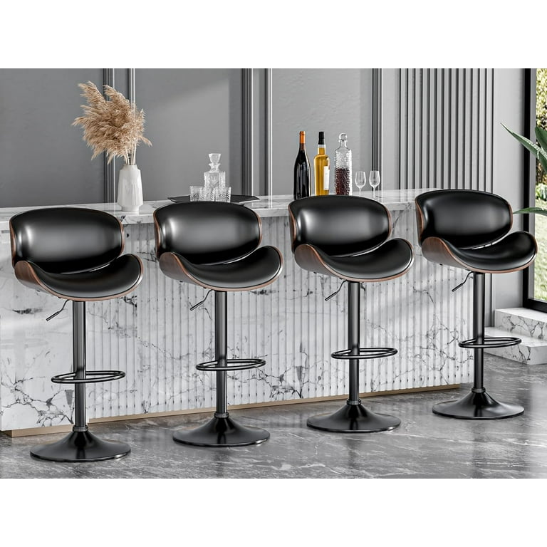 Bar Stools Adjustable Swivel Barstools Counter Stools with Back Sets of 4 Mid Century Modern PU Leather Upholstered Counter Height Barstools Kitchen