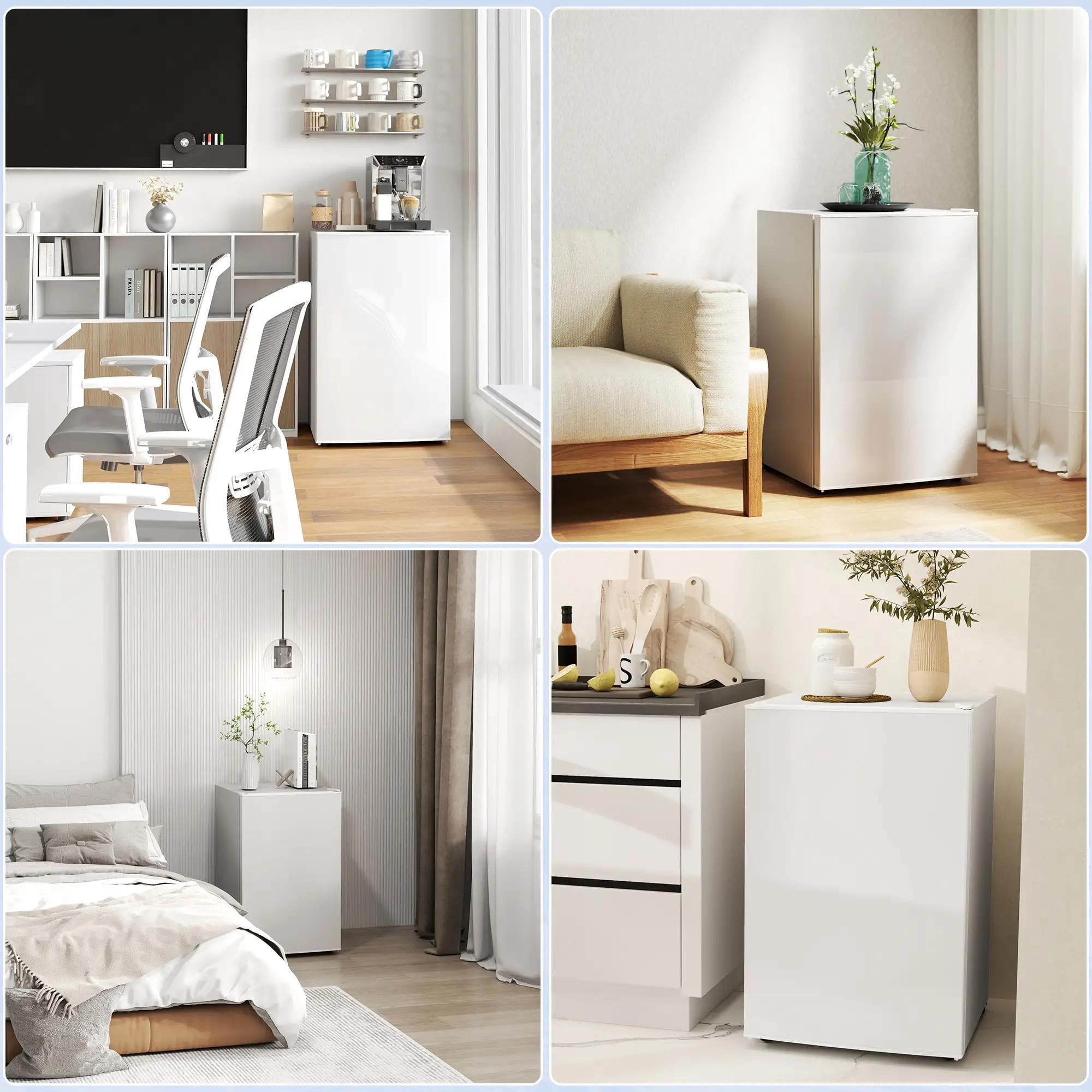Resenkos 4.5 Cu.Ft Mini Fridge, Single Door Refrigerator with Freezer, Wheels, Adjustable Thermostat, Reversible Door, White