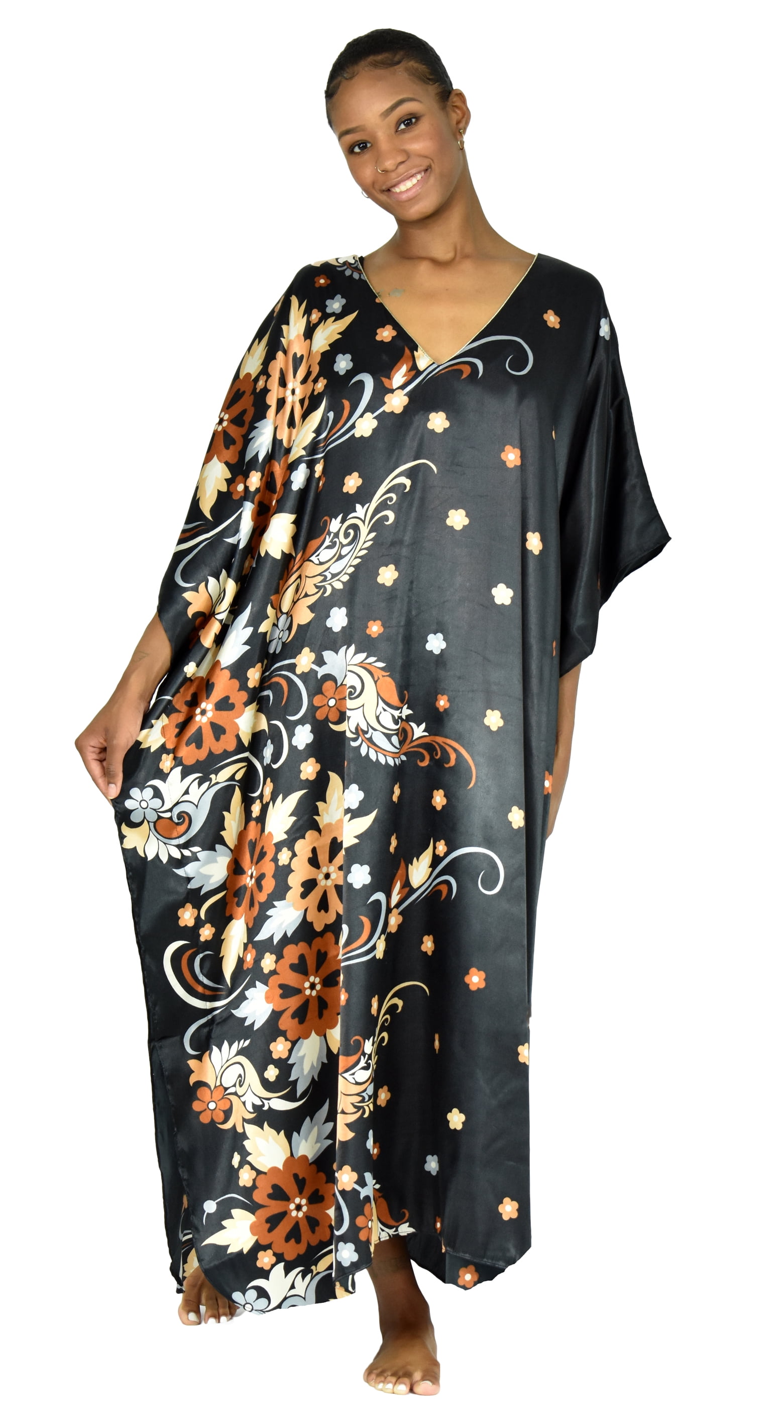 Up2date Fashion Satin Caftan in Midnight Floral Breeze Print, One Size ...