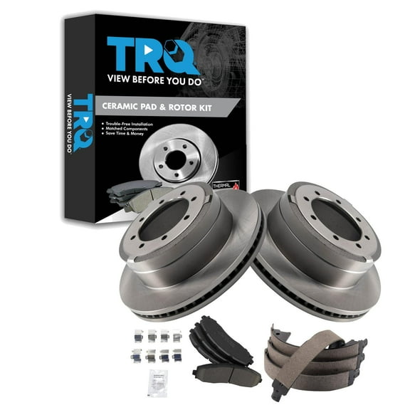 TRQ Rear Brake Pad & Rotor Kit Brake Pads Brake Rotor Parking Brake Shoe Set Ceramic Fits Select 2013-2019 Ford F-350 Super Duty 2013-2014 F-450 Super Duty