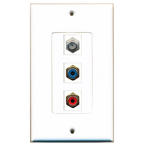 RiteAV - 1 Port RCA Red and 1 Port RCA Blue and 1 Port Coax Cable TV- F-Type Decorative Wall Plate Decorative