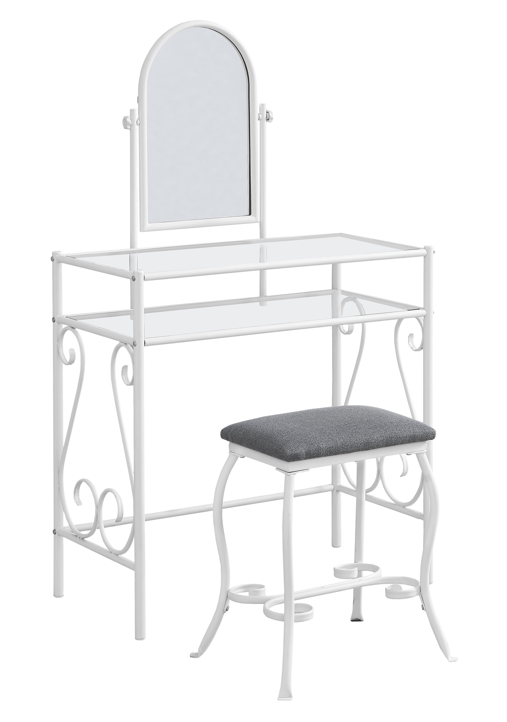 Monarch Specialties 3394 Vanity Set In White Metal W Monarch Specialties 3394 Vanity Set In White Metal W