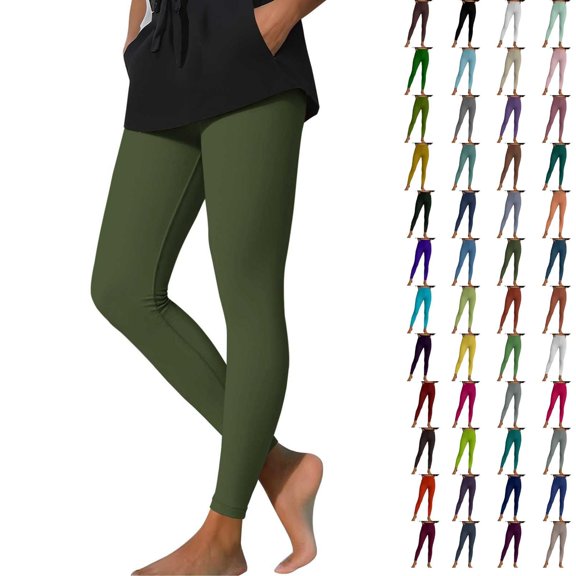 Sizes S-XXXL Full Length Pants Leggings Women's Solid Color Sports Fitness Casual Tight Fitting Peach Hip Yoga Stretch, Gifts for Family, Dark Green