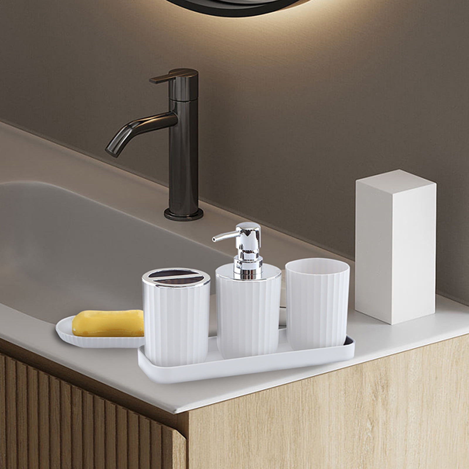 5-Piece Bathroom Accessory Set with Dispenser, Toothbrush Holder, Vani