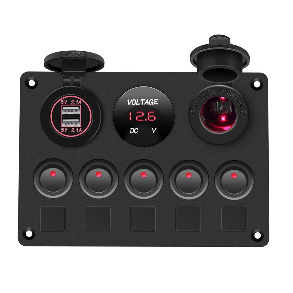 Car Boat 5Gang ON-OFF Toggle Switch Panel 2USB 12/24V Fit Marine RV Truck Camper Car Boat 5Gang ON-OFF Toggle Switch Panel 2USB 12/24V Fit Marine RV Truck Camper