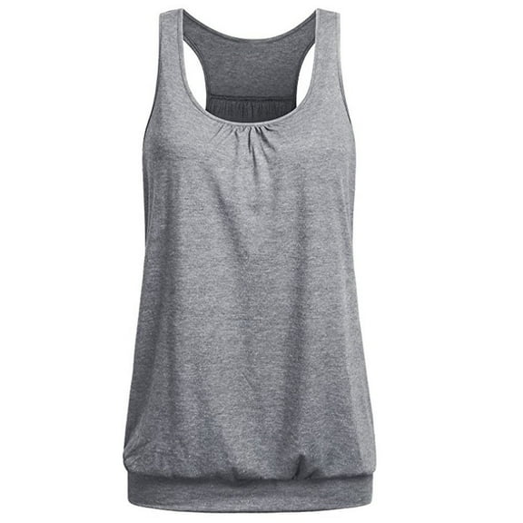 Women Summer Tops Womens Sleeveless Round Neck Wrinkled Loose Racerback Workout Tank Top Blouse Undershirts Women Yoga Bra Band Size Bedroom Bra30 Compression Shirts Long Nonslip Band Girls Grey XL