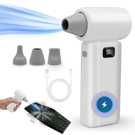CreWear Compressed Air Duster, 100,000 RPM Electronic Air Duster with 6 Speeds, LED Screen, LED Light, Rechargeable Air Blower for Computer, Keyboard, Car, Office and Outdoor Cleaning