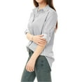 thumbnail image 4 of MODA NOVA Junior's Stripes Button Down Roll-up Long Sleeves Point Collar Shirt Gray M, 4 of 4