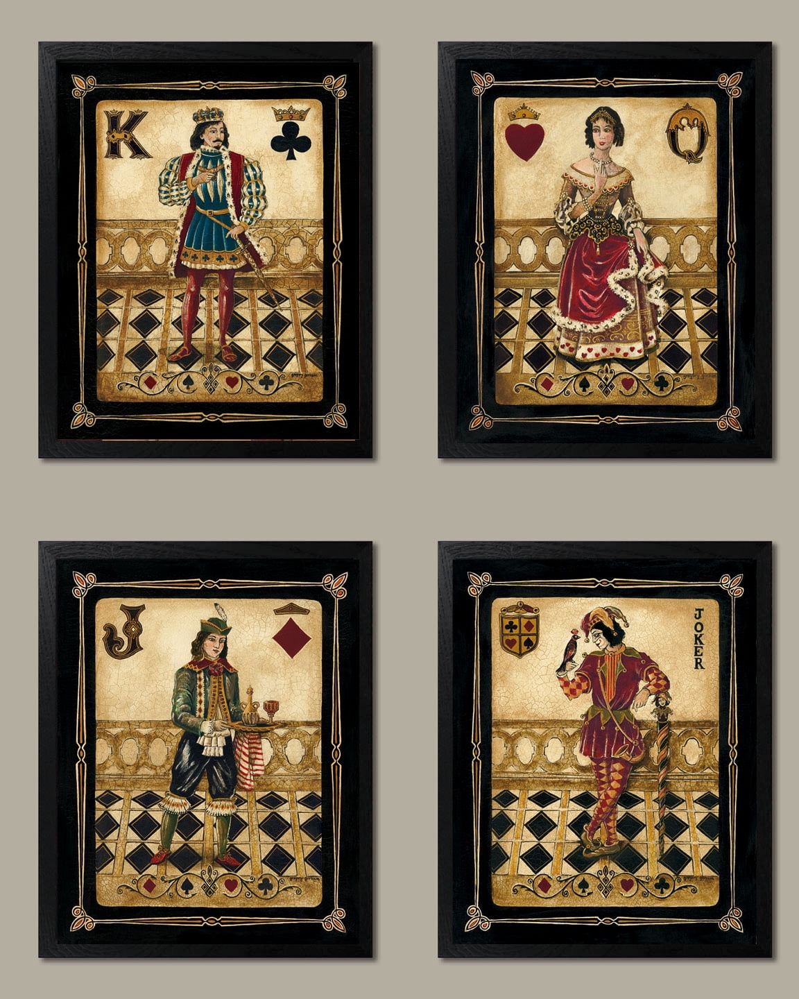  4 Playing Card King Queen Jack Joker Suited Royal Family Poker  Art Prints 12x12: Posters & Prints