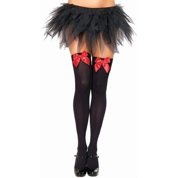 YooGuoGuo Thigh Highs with Satin Bows Hosiery Black with Red Bows One Size