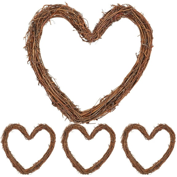 HAMPPLIES 4Pcs Heart Shape Rattan Wreath Diy Craft Material For Holidays