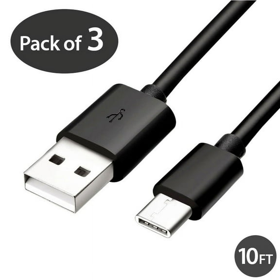 3x 10FT USB Type C Cable Fast Charging Cable USB-C Type-C 3.1 Data Sync Charger Cable Cord For Samsung Galaxy S9 S9  Galaxy S8 S8 Plus Nexus 5X 6P OnePlus 2 3 LG G5 G6 V20 HTC M10 Google Pixel XL