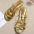 thumbnail image 5 of Jacenvly 2024 New Women's Casual and Comfortable Wear Bright One-Word Thin Belt Flat Slippers Rose Gold Sandals for Women, 5 of 7